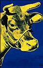 Andy Warhol Cow Yellow on Blue Background painting